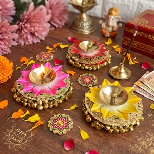 Handmade Brass Indian Festive Lotus Tealight Candle Holder | Eco-Friendly Birthday Christmas & Diwali Home Decoration Wholesale - Product Image 3