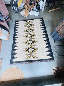 Black Ivory Mustard Handwoven Wool Jute Area <b>Rug</b> Geometric Tribal Kilim <b>Boho</b> Southwestern Living Room Custom Size Carpet - Product Image 6