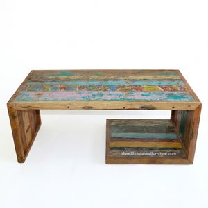 Durable Handmade Eco-Friendly Teak Wood <b>Coffee</b> <b>Table</b> <b>Rustic</b> Design Reclaimed Wood Vintage Colors Open Living Room Furniture - Product Image 3