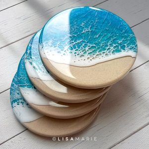 Artisan Crafted Wooden & Resin <b>Coasters</b> for Home and Office Square Modern Design <b>Gold</b> Leaf Inlay Table Mats & Pads <b>Coaster</b> - Product Image 3