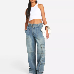 Jeans personnalisés de qualité supérieure pour femmes, pantalons en denim délavé, jeans droits tendance de couleur unie pour filles - Product Image 1