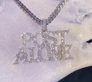 Collar con colgante de letra 'Iced Out Bossy Alone' de Plata 925, Cadena con nombre personalizado estilo Hip Hop - Product Image 5