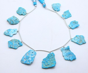 11 pièces de perles de pierres précieuses brutes lisses en turquoise d'Arizona, percées à l'avant, pour la fabrication de bijoux - Product Image 2
