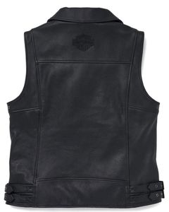 Chaleco de Motociclista de Cuero Genuino para Hombre H-D, Cuello Camisero, Cierre de Cremallera, Color Negro Sólido - Product Image 3