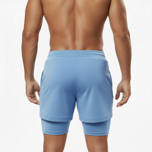 Shorts de Playa para Hombre, Color Azul Claro, de Secado Rápido, con Cordón y Bolsillos, Cintura Media, Tejido de Punto, Spandex, Poliéster, Color Sólido, Corte Corto - Product Image 3