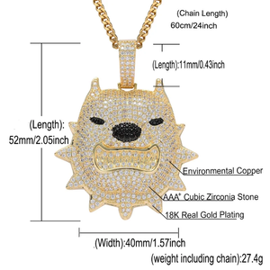 Rhinestone Men Necklace Ice Out Dog Pendant Hip Hop Charm Chain Bling Cuban Link <b>Choker</b> Jewelry Gold <b>Silver</b> Crystal Pitbull - Product Image 4