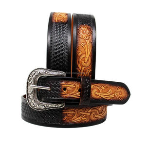 Longueur personnalisée Ceinture en cuir véritable Gravé à la main Western Rodeo Design Multicolore Cowboy Girl Basket Weave Boucle en alliage usiné - Product Image 1