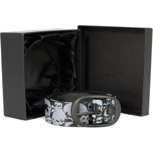 เข็มขัดหนังแท้สำหรับผู้ชาย รุ่น 2025 Leather MP7106 สีเทา ลายหัวกะโหลก พร้อมหัวเข็มขัดแบบเปลี่ยนได้ สีดำและสีเทา - Product Image 2