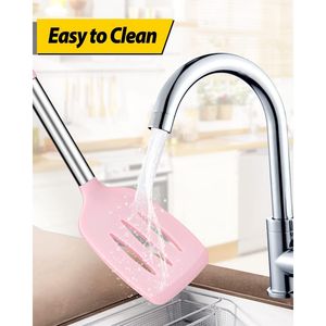 Set di 4 Utensili da Cucina in Silicone Antiaderenti, Spatole Grandi e Solide Resistenti al Calore, Cucchiai Forati Rosa, Kit Senza BPA - Product Image 5