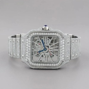 Luxury Round Shape Diamond And <b>Watch</b> for Men White Gold Band in Smart Dial Silver <b>Case</b> Diamond Strap Designer Wrist <b>watch</b> - Product Image 2