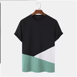 เสื้อยืดแขนสั้นผู้ชาย ลายเรขาคณิต คอโอ ทรงปกติ ผ้าทอเนื้อสบาย 100% ผ้าฝ้าย - Product Image 1