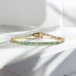Emerald Cut Topaz Tennis Bracelet <b>Solid</b> Real 18K <b>Gold</b> Plated Women's Classic Style Alloy Jewelry Gift - Product Image 4