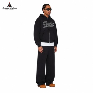 Ensemble survêtement homme personnalisé avec logo, 100% coton 450 g/m², comprenant un sweat à capuche zippé ample et court et un pantalon de survêtement coupe décontractée - Product Image 2