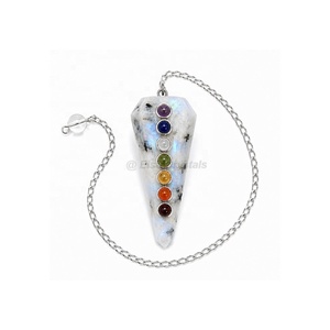 Péndulo de Piedra Lunar Arcoíris de 7 Chakras, Péndulo de Sanación de Siete Chakras, Herramienta de Radiestesia con Gemas de Chakra, Venta al por Mayor en India - Product Image 1