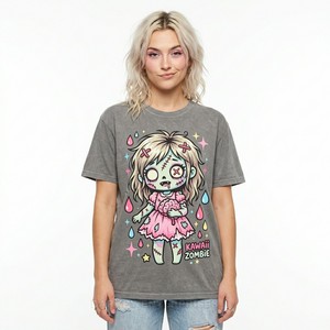 เสื้อยืดวินเทจลายกราฟิกวงดนตรีซอมบี้ไรออต สำหรับผู้หญิง ล้างสีแบบแอซิดวอช ผ้าฝ้ายดีไซน์ขาดๆ สไตล์สตรีทแฟชั่น - Product Image 6