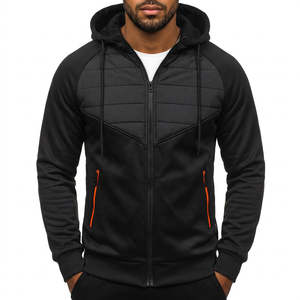 Men's Black Hooded <b>Zipper</b> <b>Sweatshirt</b> Raglan Sleeve Solid Color Casual Autumn Wear Breathable Knitted Polyester Regular Fit - Product Image 6