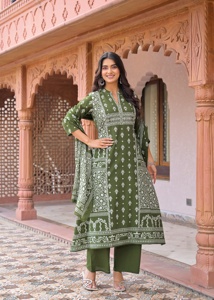 Twinfeet Women's Premium Pure Cotton A-Line Anarkali Kurti & Palazzo with Dupatta Suit Set Quick Dry <b>Wedding</b> Wear - Product Image 4