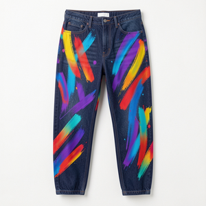 Jean baggy taille mi-haute imprimé street art pour femme, délavé foncé, coupe ample, en denim écologique, style streetwear Y2K - Product Image 3