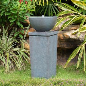 35.5\" Gray Polyresin Zen Bowl Outdoor Garden Water Feature Relaxing <b>Bird</b> Bath and <b>Bird</b> Feeder for Lawn and <b>Backyard</b> - Product Image 1