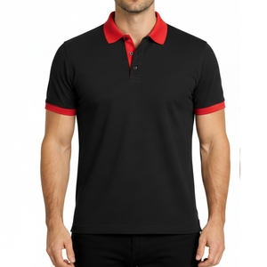 Polo homme slim fit avec logo personnalisé, col contrastant, bordure blanche, manches courtes, décontracté, sport, business, golf. - Product Image 1