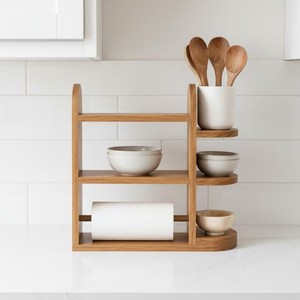 Wooden Double Tier <b>Storage</b> <b>Rack</b> For <b>Kitchen</b> Countertop Minimalist Style Standing Type Durable With Coffee Bag Holder perfume - Product Image 5