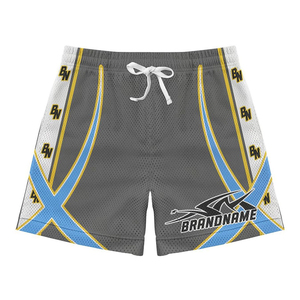 Shorts de sport pour homme en mesh athlétique 180 GSM, tissu polyester premium, empiècements contrastés, shorts de basketball, logo personnalisé en chenille. - Product Image 4