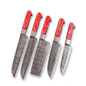 Ensemble de couteaux de chef en damas forgé sur mesure, 5 pièces, manche en résine rouge, fabricant de couverts de cuisine, prêt pour l'exportation - Product Image 1