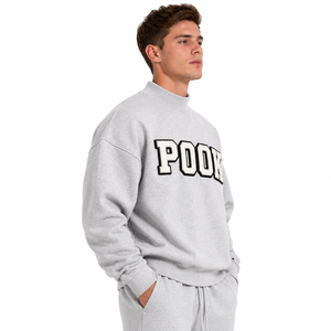 <b>Mens</b> Mock Neck Sweatshirt with Custom Chenille Letter Embroidery 100% Cotton Fleece <b>Pullover</b> <b>Mens</b> Mock Neck Sweatshirt - Product Image 2