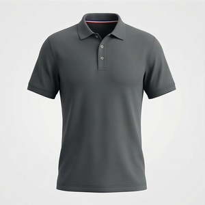 Polo à manches courtes gris foncé pour homme, 100% polyester piqué, respirant, coupe classique, design tricoté uni - Product Image 1