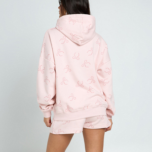 Custom DTF <b>Womens</b> Hoodie <b>Shorts</b> Set Polyester Cotton Casual Streetwear Personalized Print OEM Lounge Matching Two Piece Set - Product Image 2