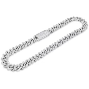 Cadena de Eslabones Cubanos Chapada en Oro Blanco con Moissanita, Pasa Prueba de Diamantes, Corte Brillante Redondo, Plata 925, Joyería Fina - Product Image 6