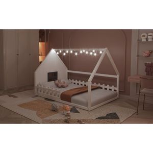 Letto a capanna in legno bianco a grandezza naturale con finestra e recinzione per bambini (Vecchio SKU WF304147AAK) - Product Image 6