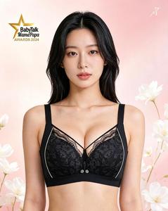 Elegant Black Underwire <b>Bra</b> with Lace Floral Pattern Full Cup Support Criss-Cross Back Closure Women's <b>Bra</b> - Product Image 1