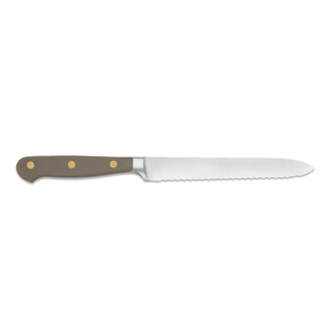 Cuchillo multiusos duradero de 5 pulgadas con hoja dentada de acero inoxidable y mango marrón con triple remache para cocina, alimentos, pan y frutas - Product Image 2