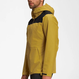 <b>Men's</b> Yellow Hooded <b>Waterproof</b> <b>Jacket</b> Color Blocking Sporty Zipper Closure Polyester Shell Autumn Wear Raincoat - Product Image 4
