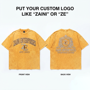 ZAINI Men Acid Wash T-Shirt 230gsm Premium Heavyweight Cotton Terry Fabric Vintage Peach Color Oversized Fit Eco-Friendly - Product Image 1