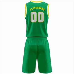 Conjunto de Uniforme de Baloncesto Sublimado Personalizado, Verde, Cuello en V, Sin Mangas, Impresión con Nombre del Equipo, Poliéster Transpirable, Unisex, para Adultos - Product Image 6