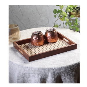 Plateau de service rectangulaire en rotin de qualité supérieure, tressé à la main, avec poignées en bois, écologique, pour cuisine, thé, café, plateaux décoratifs - Product Image 5