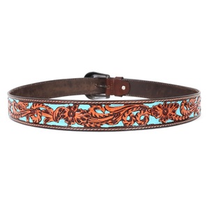Cinturón de Cuero Occidental de Moda para Hombre de Grano Superior con Bajo MOQ, Tallado a Mano con Turquesa y Pintura a Mano, Cinturón de Cuero Repujado - Product Image 3