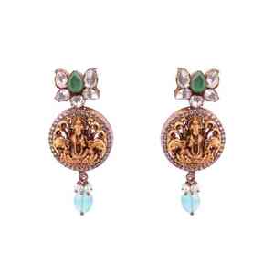 Juego de pendientes colgantes de Ganesh con acabado dorado y perlas, joyería festiva india tradicional, artesanía de la diosa Lakshmi - Product Image 3