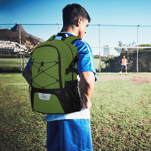 Sac à dos de sport vert durable et pliable avec compartiment à chaussures zippé, rangement pour ballon de football, décontracté, unisexe, en velours côtelé, pour entraînement en extérieur - Product Image 6