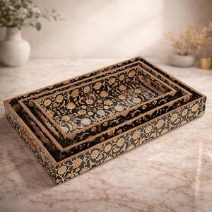 Modern Decorative Wooden Serving Tray Floral Pattern Handmade Rectangular for Dining Table Multi-functional Home Office Gift for - Product Image 3