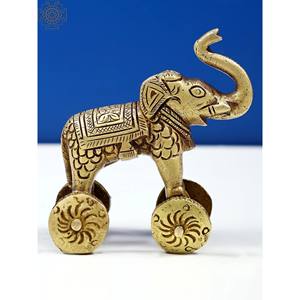 Petite figurine d'éléphant en laiton faite à la main sur roulettes, 3 pouces, décoration d'intérieur, sculpture exotique Inde HLA906 - Product Image 2