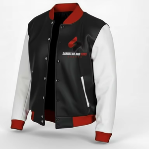 Men Baseball Varsity Jacket Contrast Color Sleeves Snap <b>Button</b> Casual Jacket Wholesale - Product Image 1