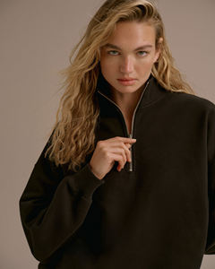 High Quality Premium Sweatshirts Women's Oversized Half <b>Zipper</b> Sweatshirts Cotton Fleece Drop Shoulder Pullover Sweatshirts - Product Image 4