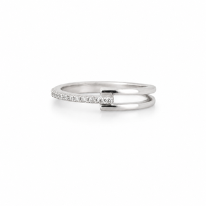 925 Sterling Silver Womens <b>Open</b> Double Band <b>Ring</b> with Cubic Zirconia Pave Accent Minimalist Modern Design High Polish Finish Dai - Product Image 1