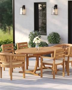 Juego de Mesa de Comedor Ovalada de Teca para Exteriores, Muebles de Jardín para Villa, Resort, Hotel, Patio y Espacios Exteriores - Product Image 1