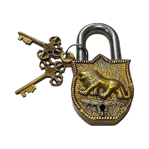 Tiger Golden Brass Padlock with <b>Keys</b> Functional Working Brass Made <b>Lock</b> - Product Image 1
