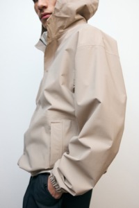 Mens Hooded Blouson windbreaker <b>Jacket</b> Solid Color Single Button Closure Polyester Material Autumn Casual Wear Waterproof Design - Product Image 3