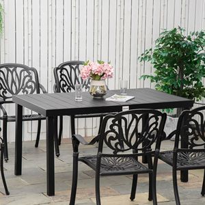Tavolo da Pranzo da Esterno in Alluminio Leggero e Moderno per 6 Persone, Design Pieghevole Rettangolare Nero per Giardino, Prato e Cortile - Product Image 2